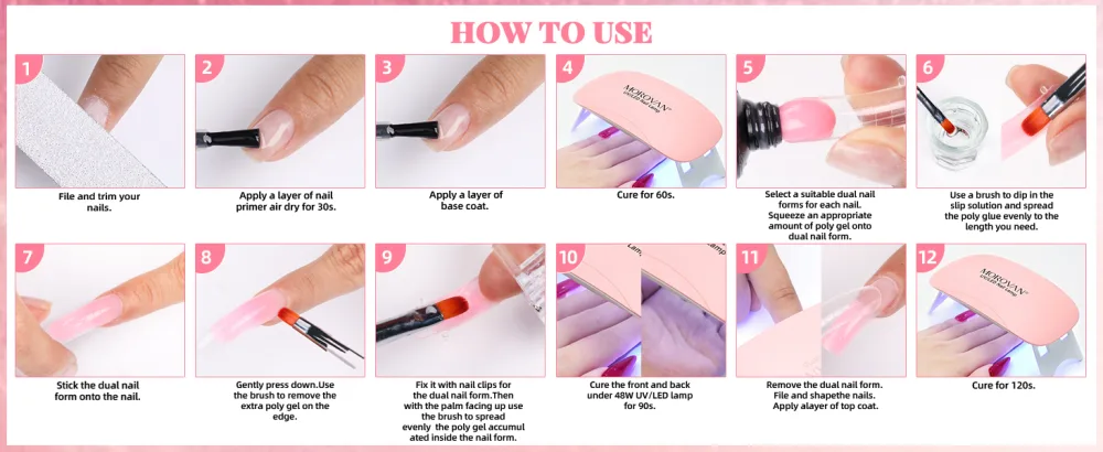 Morovan Poly Gel Nail Kit with UV Lamp - Poly Nail Gel Kit for Beginners Pink Clear Professional Poly Gel Kits with UV Light Starter Kits Poly Nail Extension Gel Nail Kit Advanced - product information 18