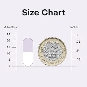 Menopause Complex Supplement - Natural Relief for Hot Flushes & Night Sweats - Menopause Vitamins for Women - 60 Capsules - Made in The UK - The size chart for a Purolabs Meno Complex pill