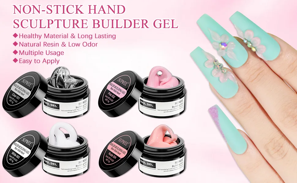 Supwee Solid Sculpture Builder Gel Pink Nail Extension Gel Multifunctional Non-Stick Hand Carving Patterns Decoration Nail Art Emboss Hard Gel DIY at Home 14g(0.49fl oz) - supwee
