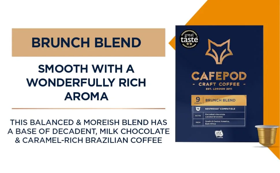 CafePod Coffee Pods Nespresso Compatible Brunch Blend 180 Aluminium Capsules Brunch 180 count (Pack of 1) - smooth with a wonderfully rich aroma