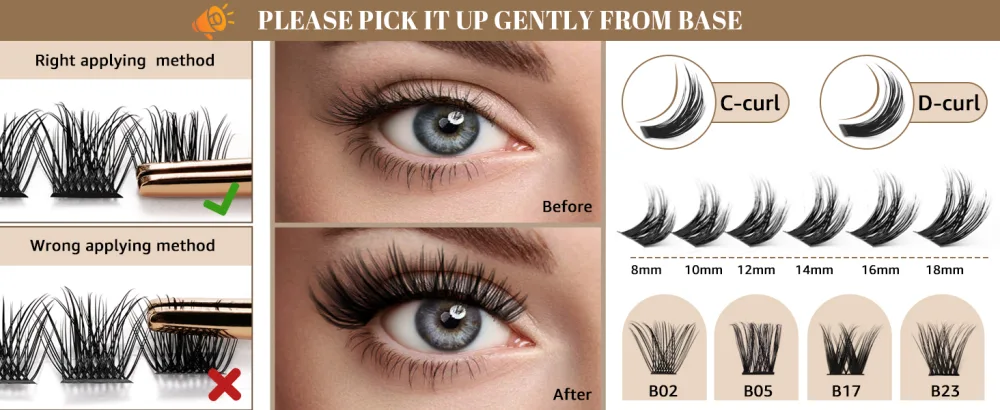 Cluster Lashes D Curl 10mm 72 Clusters B&Q Lash Clusters C D Curl Individual Cluster Lashes Mega Volume Eyelash Clusters DIY Lash Extensions Soft Fluffy Cluster Eyelash Extensions (B26 D-10mm) D-10 mm B 26 - cluster lashes