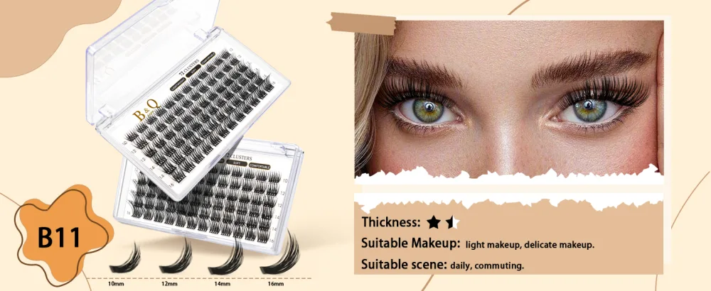 Cluster Lashes D Curl 10mm 72 Clusters B&Q Lash Clusters C D Curl Individual Cluster Lashes Mega Volume Eyelash Clusters DIY Lash Extensions Soft Fluffy Cluster Eyelash Extensions (B16 D-10mm) D-10 mm B 16 - product information 17