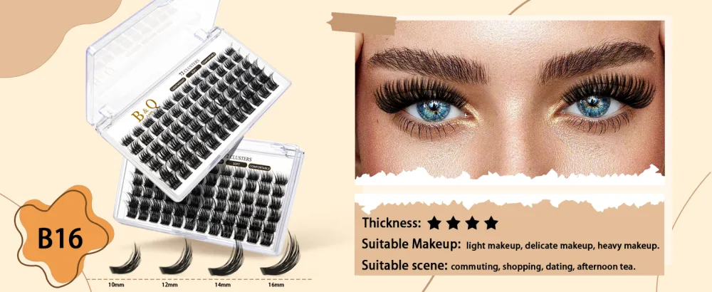 Cluster Lashes D Curl 10mm 72 Clusters B&Q Lash Clusters C D Curl Individual Cluster Lashes Mega Volume Eyelash Clusters DIY Lash Extensions Soft Fluffy Cluster Eyelash Extensions (B16 D-10mm) D-10 mm B 16 - product information 18