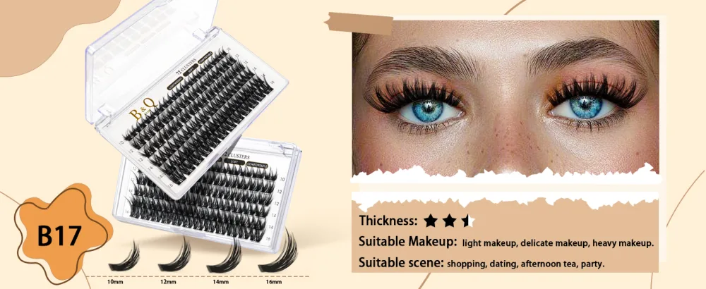 Cluster Lashes D Curl 10mm 72 Clusters B&Q Lash Clusters C D Curl Individual Cluster Lashes Mega Volume Eyelash Clusters DIY Lash Extensions Soft Fluffy Cluster Eyelash Extensions (B16 D-10mm) D-10 mm B 16 - product information 19