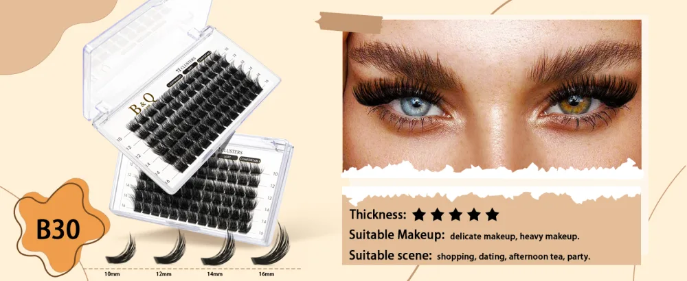 Cluster Lashes D Curl 10mm 72 Clusters B&Q Lash Clusters C D Curl Individual Cluster Lashes Mega Volume Eyelash Clusters DIY Lash Extensions Soft Fluffy Cluster Eyelash Extensions (B16 D-10mm) D-10 mm B 16 - product information 20