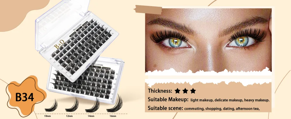 Cluster Lashes D Curl 10mm 72 Clusters B&Q Lash Clusters C D Curl Individual Cluster Lashes Mega Volume Eyelash Clusters DIY Lash Extensions Soft Fluffy Cluster Eyelash Extensions (B16 D-10mm) D-10 mm B 16 - product information 21