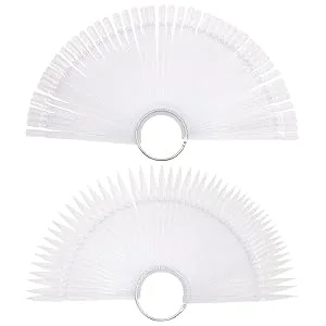 Pinkiou 100 Fan Shaped Nail Colour Sample Nail Polish Display Sticks False Nail Tips Nail Art Practice Tools With Metal Display Ring 100pcs-Transparent - nail colour display