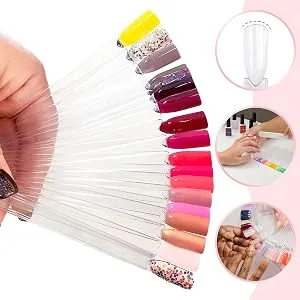 Pinkiou 100 Fan Shaped Nail Colour Sample Nail Polish Display Sticks False Nail Tips Nail Art Practice Tools With Metal Display Ring 100pcs-Transparent - Nail colour display