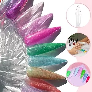 Pinkiou 100 Fan Shaped Nail Colour Sample Nail Polish Display Sticks False Nail Tips Nail Art Practice Tools With Metal Display Ring 100pcs-Transparent - Nail colour display