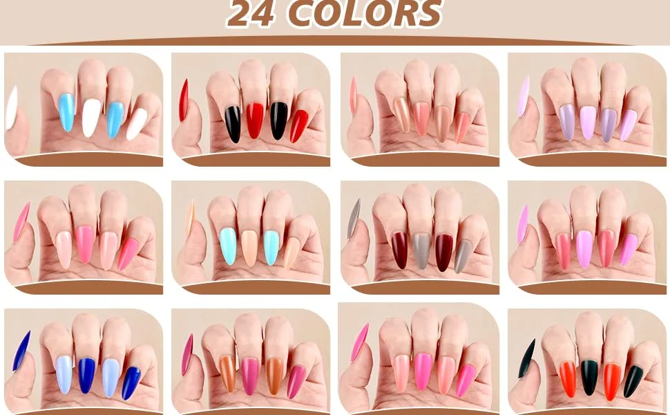 720PCS Almond Press on Nails Medium MORGLES 24 Colors False Nails with Glue Adhesive Tabs Stickers Tweezer 10 Sizes Medium Glossy Almond - press on nails