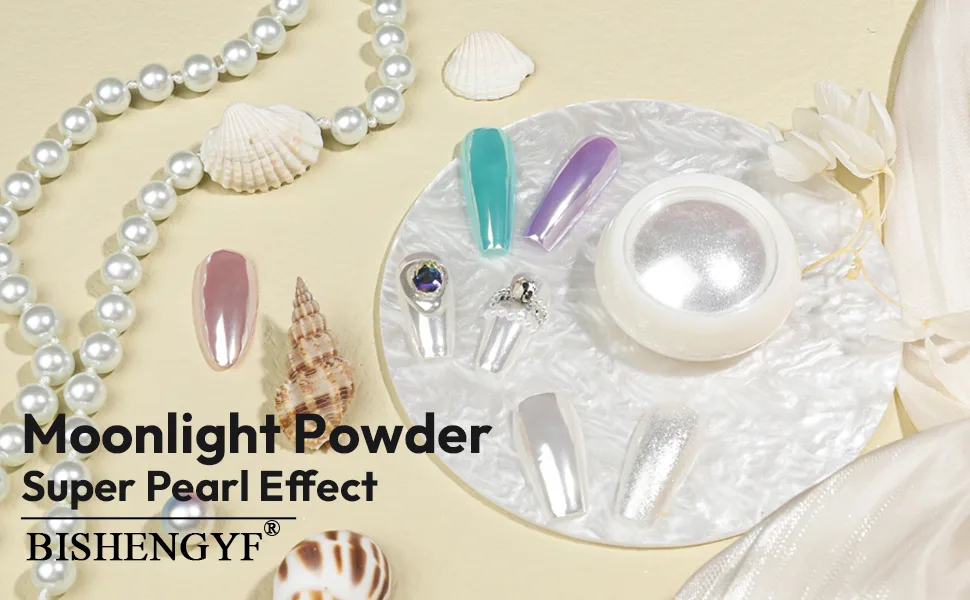 BISHENGYF Pearl Chrome Nail Powder Super Gloss Shell Nails Art Powder White Aurora Moonlight Powder with Magic Mirror Effect for Nail Art Design Decoration - product information 17