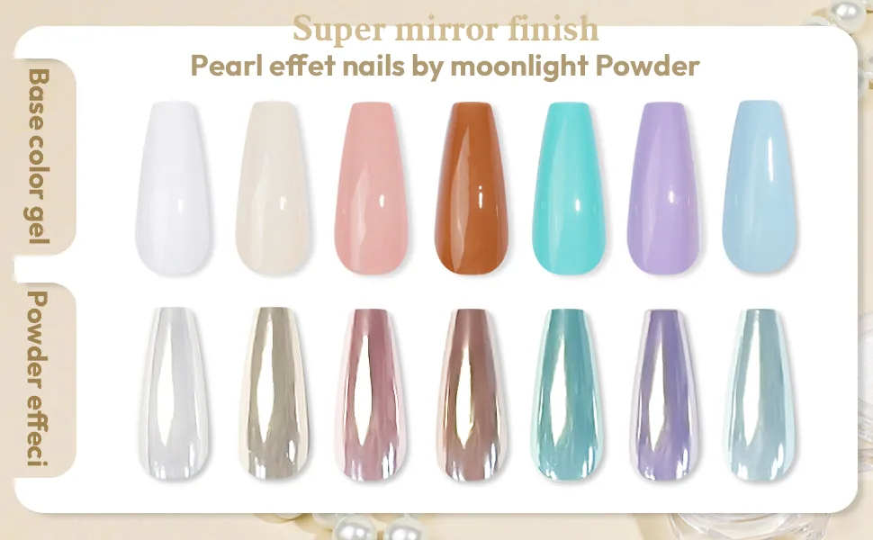 BISHENGYF Pearl Chrome Nail Powder Super Gloss Shell Nails Art Powder White Aurora Moonlight Powder with Magic Mirror Effect for Nail Art Design Decoration - product information 18
