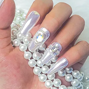 BISHENGYF Pearl Chrome Nail Powder Super Gloss Shell Nails Art Powder White Aurora Moonlight Powder with Magic Mirror Effect for Nail Art Design Decoration - product information 20