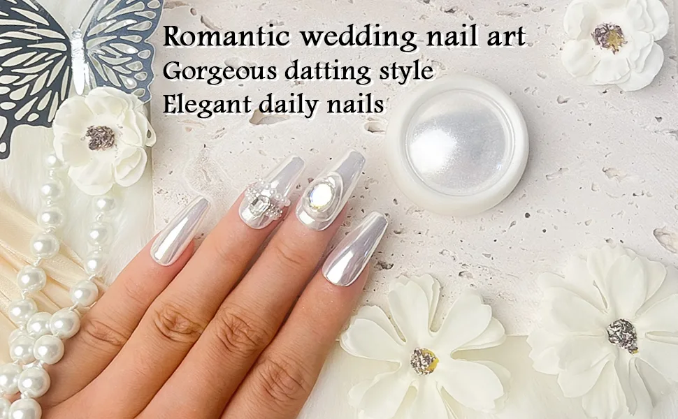 BISHENGYF Pearl Chrome Nail Powder Super Gloss Shell Nails Art Powder White Aurora Moonlight Powder with Magic Mirror Effect for Nail Art Design Decoration - product information 22