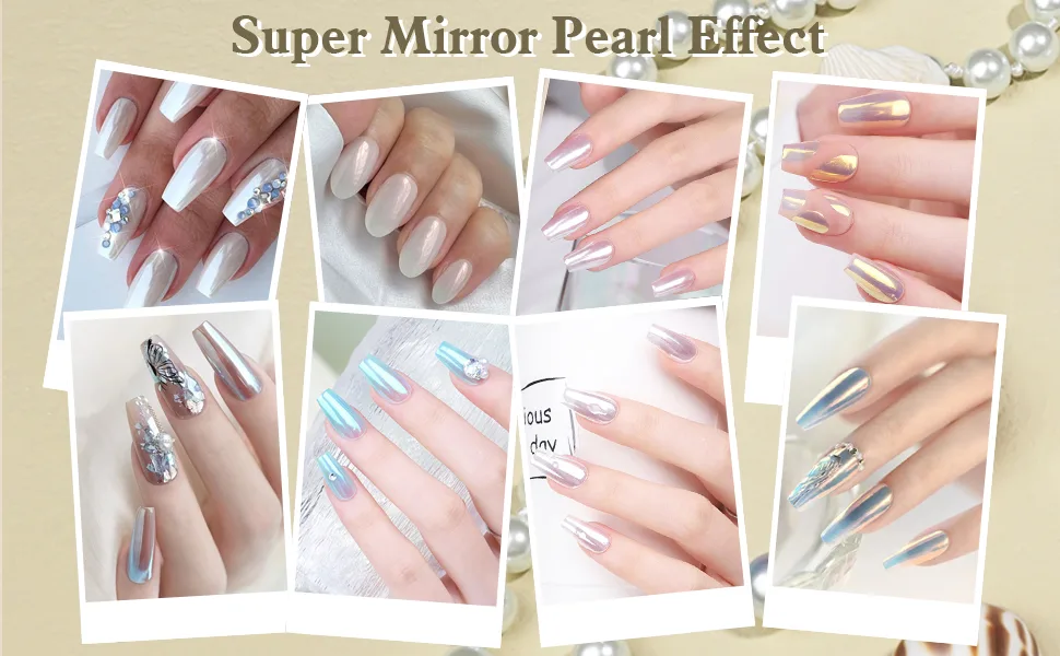 BISHENGYF Pearl Chrome Nail Powder Super Gloss Shell Nails Art Powder White Aurora Moonlight Powder with Magic Mirror Effect for Nail Art Design Decoration - product information 23