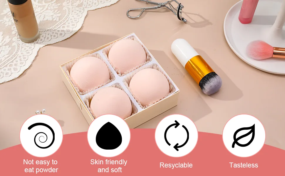Smilcloud 4 Pcs Makeup Sponges Ultra Soft Expanding Marshmallow Sponge Makeup Beauty Blender Concealer Blenders with Foundation Brushes - Makeup Beauty Blender