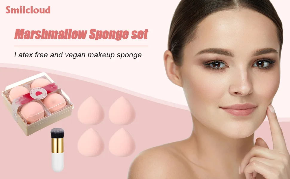 Smilcloud 4 Pcs Makeup Sponges Ultra Soft Expanding Marshmallow Sponge Makeup Beauty Blender Concealer Blenders with Foundation Brushes - Makeup Sponges