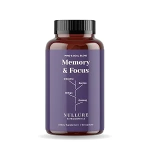 Nootropic Memory & Focus Nullure | Brain Supplement | Concentration Energy Focus | Citicolin COGNIZIN + Ginkgo Biloba 6000mg + Bacopa Monnieri + Ginseng | Caffeine Free | 60 Capsules - nullure nootropic brain enery concentration productivity focus exams study pills power caffeine
