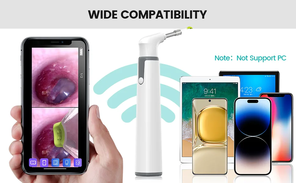ScopeAround Wireless Otoscope Ear Camera Ear Wax Removal Kit Camera with 6 LED Lights 3.9mm Visual Ear Scope for Kids Adults & Pets Compatible with Android/iPhone/iPad (White) - ear camera