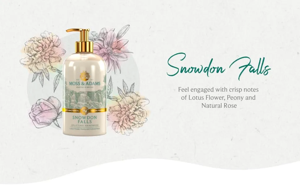 Moss & Adams Uplifting Antibacterial Vegan Handwash Snowdon Falls Lotus Flower 500ml - Snowdon falls