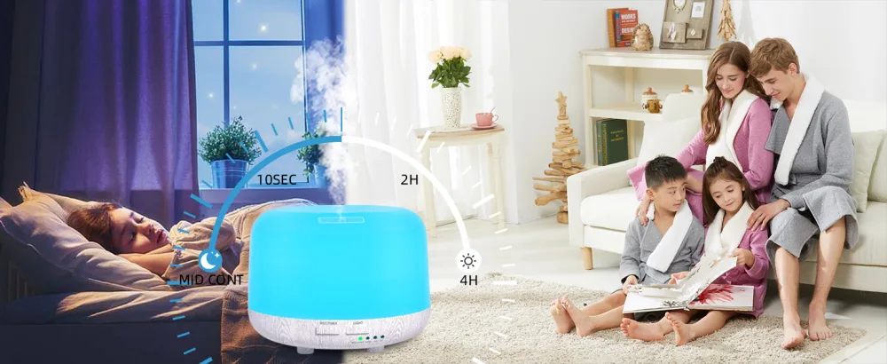 300ML Essential Oil Diffuser Electric Aroma Diffuser with Remote Control 4 Timers 7 LED Color Changing Lights and Waterless Auto-Off Design Cool Mist Air Diffuser for Room Bedroom Home White Wood Grain - product information 14