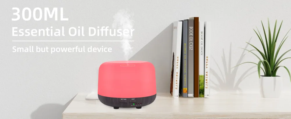 300ML Essential Oil Air Diffuser Electric Aroma Diffuser with Remote Control 4 Timers and 7 LED Color Changing Lights Waterless Auto Off Cool Mist Aroma Diffuser for Bedroom Room Home Dark Wood Grain - ?1-1