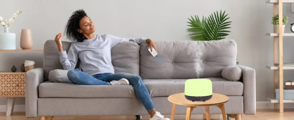 300ML Essential Oil Air Diffuser Electric Aroma Diffuser with Remote Control 4 Timers and 7 LED Color Changing Lights Waterless Auto Off Cool Mist Aroma Diffuser for Bedroom Room Home Dark Wood Grain - ?3-1