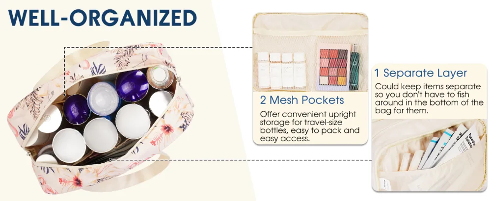 Full Size Toiletry Bag Large Cosmetic Bag Travel Makeup Bag Organizer for Women (Blue Lotus) - product information 20