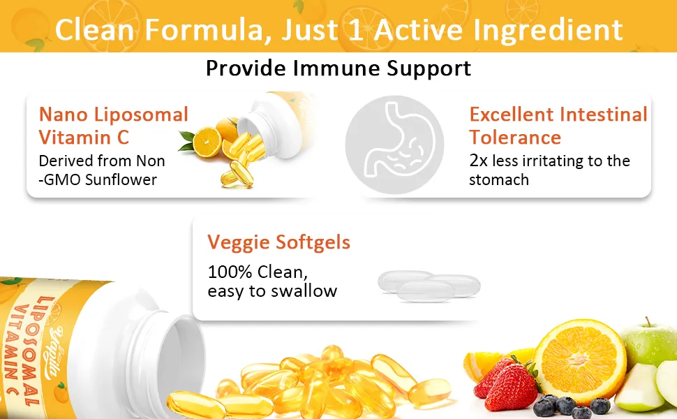 Liposomal Vitamin C Capsules 2000mg Maximum Absorption High dose VIT C Ascorbic Acid Antioxidant Supplement Soy-Free Non-GMO 60 count (Pack of 1) - Yalipa liposomal VC Softgel