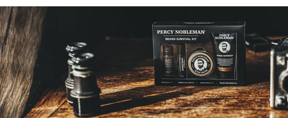 Percy Nobleman Beard Survival Kit a Beard Grooming Kit containing a scented beard oil beard balm moustache wax and a beard softener - Beard Survival Kit
