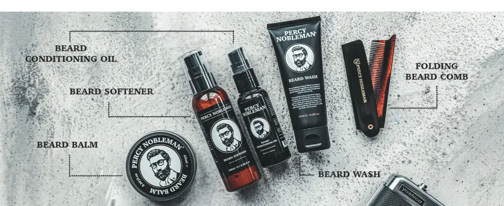 Percy Nobleman Complete Beard Care Kit containing a beard softener scented beard oil beard balm beard wash and folding acetate comb - Complete Beard Care Kit