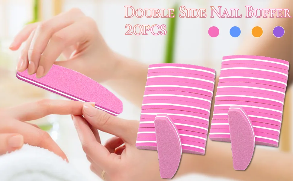 20 PCS Nail Buffer Blocks Nail Buffer for Natural Gel Acrylic Nails 100/180 Grit Sponge Nail Polish Sanding Buffer Manicure Tools(Pink) - nail buffer