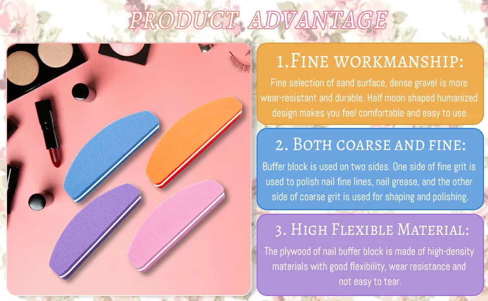 20 PCS Nail Buffer Blocks Nail Buffer for Natural Gel Acrylic Nails 100/180 Grit Sponge Nail Polish Sanding Buffer Manicure Tools(Pink) - nail buffer for gel nails