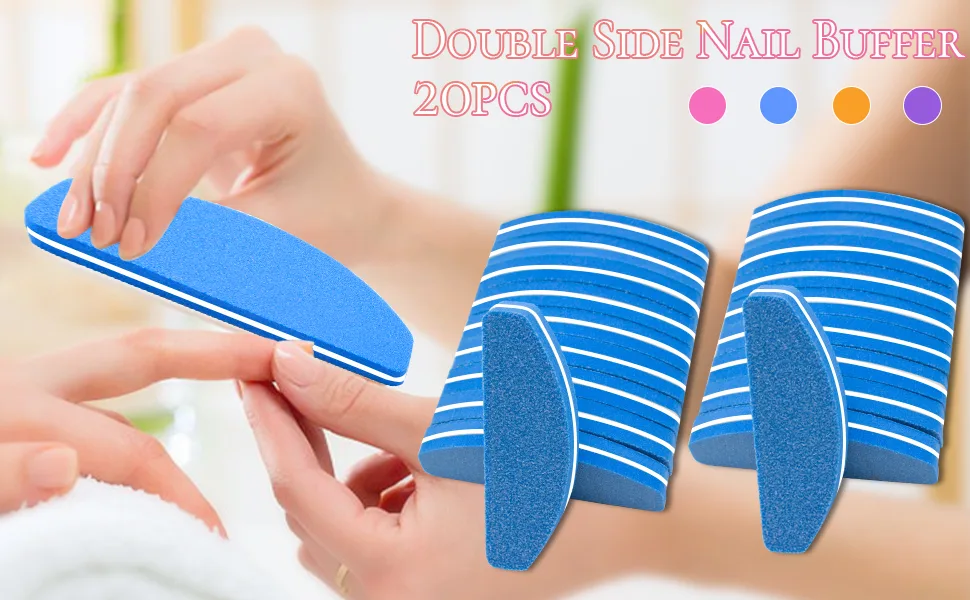 20 Pcs Nail Buffers Nail Buffer Blocks Double Sided 100/180 Grit Nail Block Buffer for Natural Gel Acrylic Nails Durable and Portable Polishing Nail Buffer Manicure Tools(Blue) - nail buffer