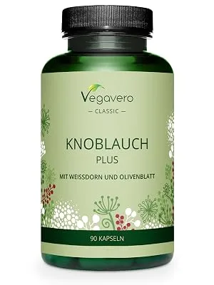 Hawthorn Garlic Vegavero | NO Additives | with Olive Leaf Extract | Allicin from Garlic Extract | Lab-Tested & Non-GMO | 90 Capsules | Vegan - Garlic, Olive Leaf and Hawthorn Extracts Supplement