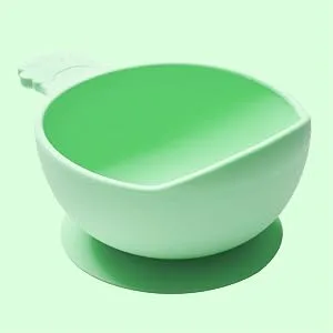 Nana's Manners Silver Silicone Suction Bowl Stage 1 for Babies Ages 4 Months and up. Features Scoop Lip Handle and Suction pad with Pull-tab for Easy Removal. BPA-Free. - Green