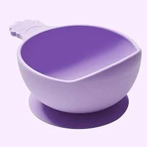 Nana's Manners Silver Silicone Suction Bowl Stage 1 for Babies Ages 4 Months and up. Features Scoop Lip Handle and Suction pad with Pull-tab for Easy Removal. BPA-Free. - Purple