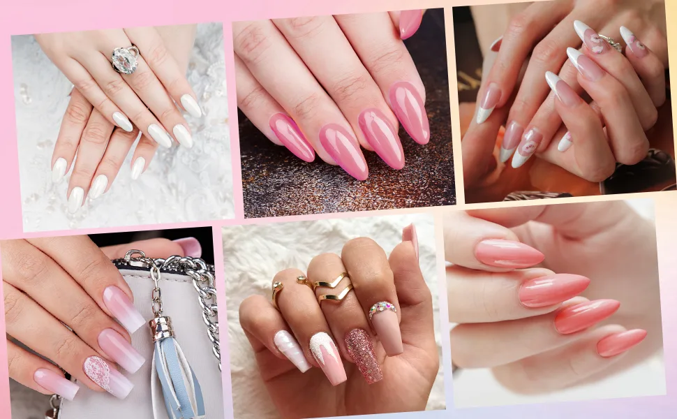 Poly Nail Gel Kit Phoenixy 9PCS Poly Nail Extension Gel Set 15ml Builder Enhancement Starter Kit with Slip Solution Basic Manicure Tools Gifts for Women 18 Effect Pale blue and clear peach series - poly nail gel art