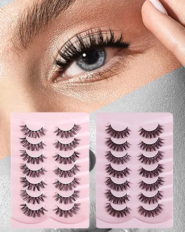 Onlyall Lashes Natural Look Soft Fluffy Lashes Short Eyelashes Lightweight Natural Lashes Cat Eye Lashes False Eye Lashes 7 Pairs D5 D5 Lite Fox Eye (5-13MM) - Russian eyelashes