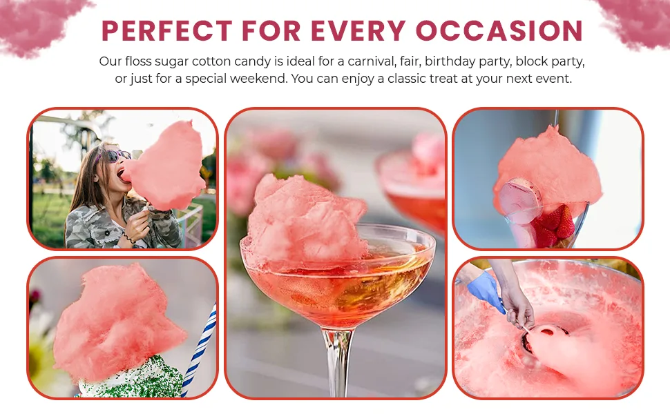 Baking Beauty and Beyond Premium Floss Sugar for Cotton Candy - Cotton Candy Flossing Sugar with Natural Ingredients Perfect for Every Occasion Bulk Floss Sugar 800g - Raspberry Flavour - Cotton Candy Floss Sugar