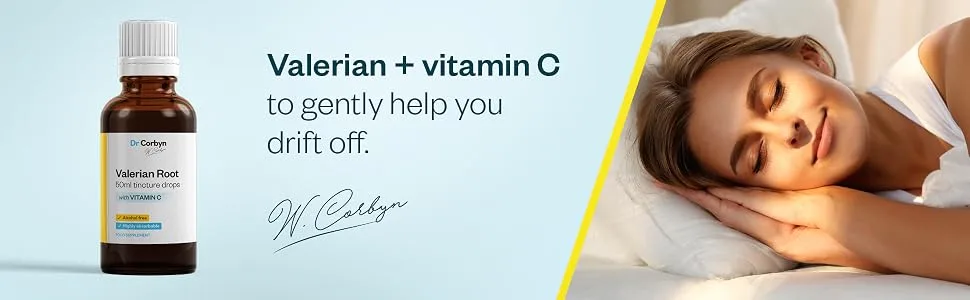 Dr Corbyn Valerian Root + Vitamin C Drops - 50ml | Valeriana Officinalis Tincture Enriched with Vitamin C | Natural Sleep Support Inner Calm | Alcohol Free UK Made - dr corbyn valerian tincture