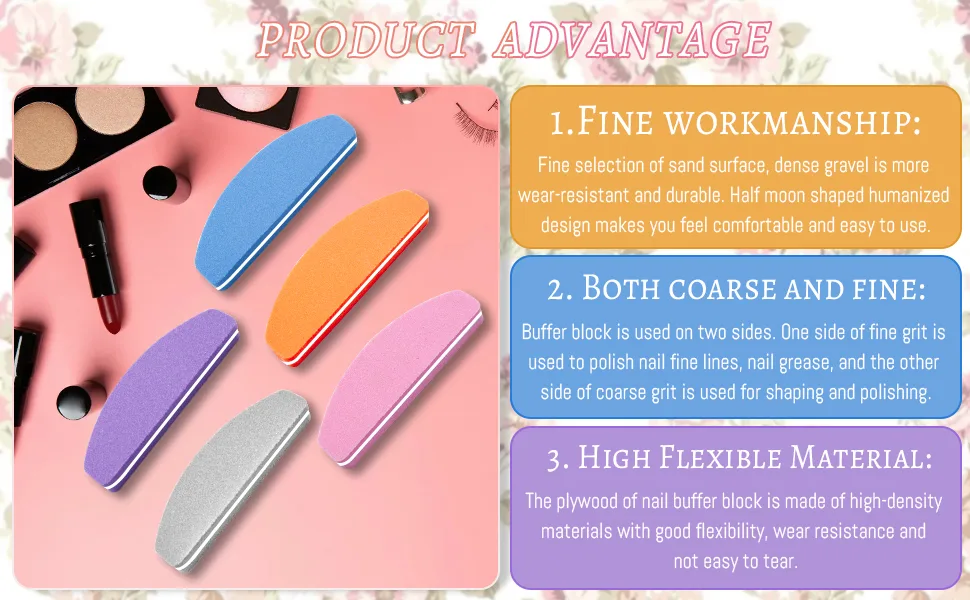 20 PCS Mini Nail Buffer Block for Gel Acrylic Nails Half Moon Nail Files and Buffers Double-Sided Sponge Nail Polish Sanding Buffer Nail(Grey) - buffer block