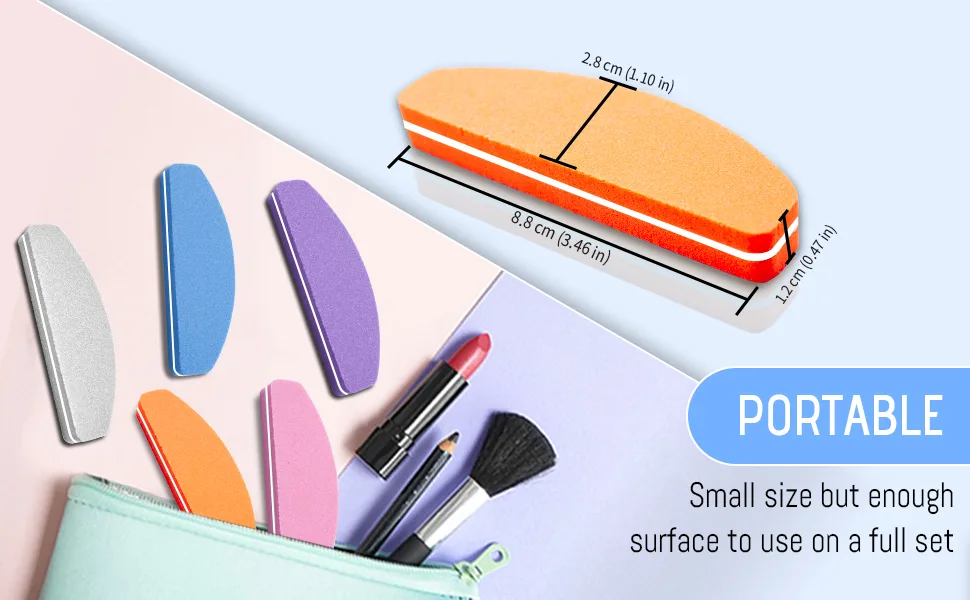20 PCS Mini Nail Buffer Block for Gel Acrylic Nails Half Moon Nail Files and Buffers Double-Sided Sponge Nail Polish Sanding Buffer Nail(Grey) - nail file and buffer