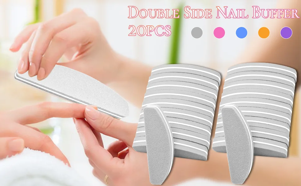 20 PCS Mini Nail Buffer Block for Gel Acrylic Nails Half Moon Nail Files and Buffers Double-Sided Sponge Nail Polish Sanding Buffer Nail(Grey) - nail files