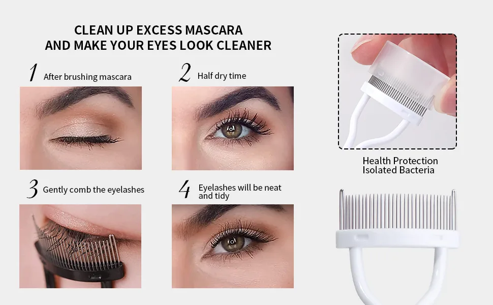 MSQ Eyelash Comb Eyelash Separator Tool Makeup Mascara Applicator Comb with Cover for False Eyelash Grooming Brushes Eyebrow Mascara White - product information 11