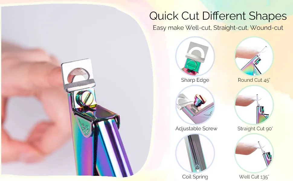 MELODYSUSIE Nail Clippers Tip Cutters for Acrylic False Fake Gel Artificial Nails Rustproof Sharp Professional Manicure Pedicure Trimmer Nail Care Tools (Small C-Colorful) Small C-colorful - nail cilppers
