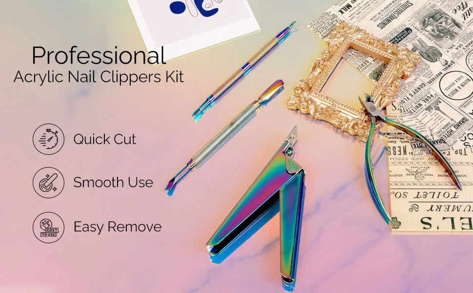 MELODYSUSIE Nail Clippers Tip Cutters for Acrylic False Fake Gel Artificial Nails Rustproof Sharp Professional Manicure Pedicure Trimmer Nail Care Tools (Small C-Colorful) Small C-colorful - tip clippers