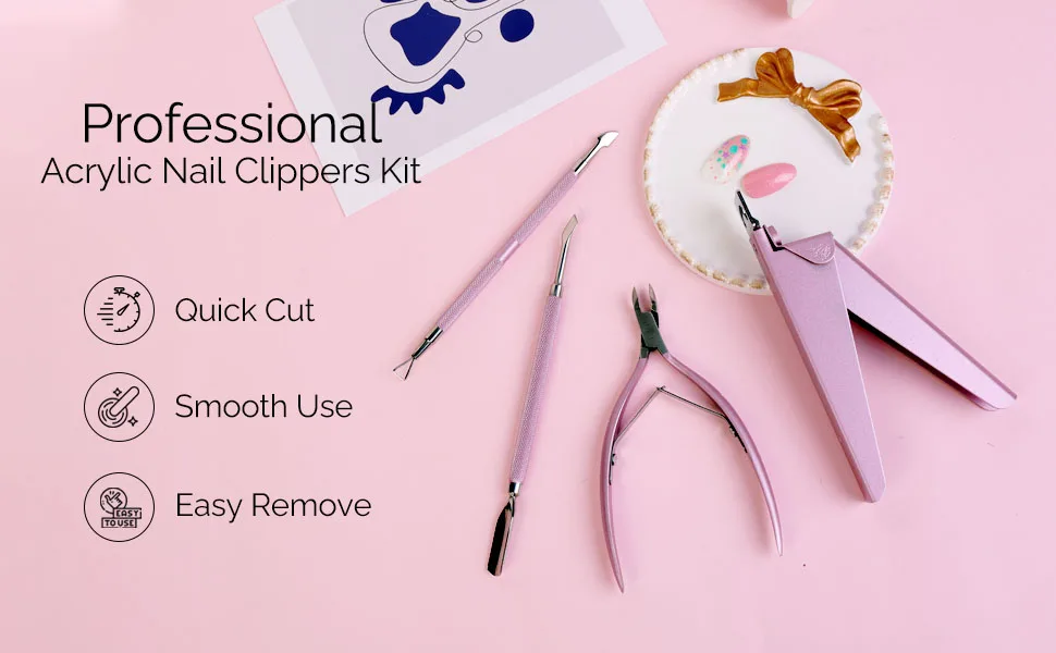 MELODYSUSIE Nail Clippers Tip Cutters for Acrylic False Fake Gel Artificial Nails Rustproof Sharp Professional Manicure Pedicure Trimmer Nail Care Tools (Small D-Pink) Small D-pink - nail clipper
