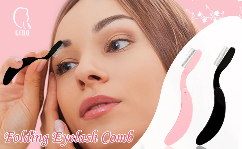 GCQQ 2PCS Folding Eyelash Separator Comb Eyelash Comb Metal Teeth Foldable and Fine Lash Comb Eye Lash Separator Combs for Eyelash Lift and Separate Eyebrow Waxing (Pink and Black) Pink+Black - 2PCS Folding Eyelash Separator Comb