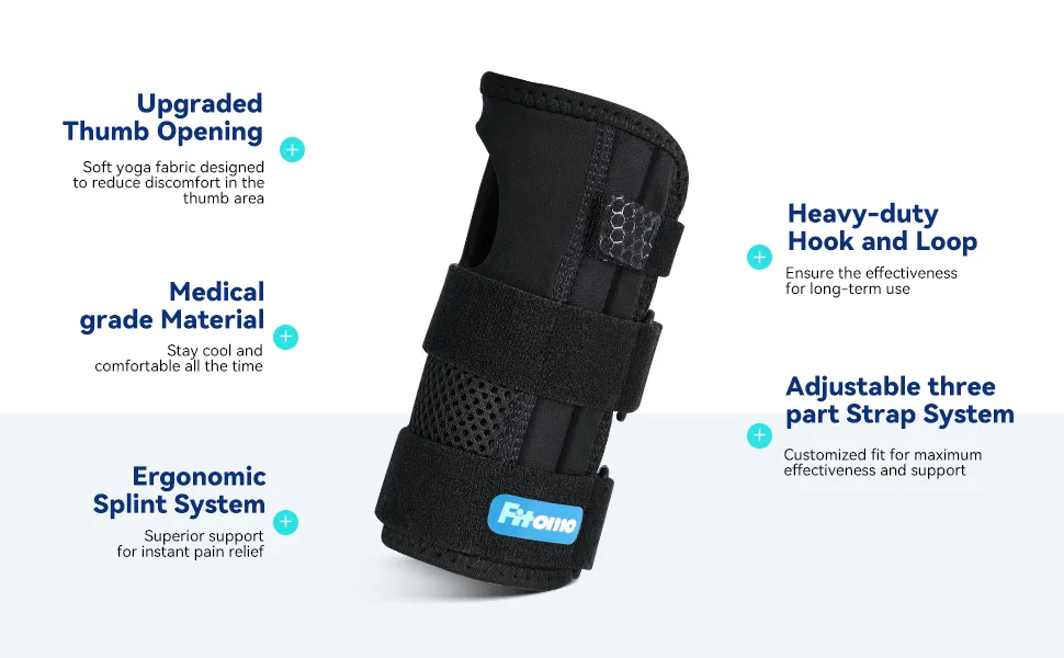 Fitomo Wrist Support with 3 Metal Splints and Soft Thumb Opening Wrist Splint for Carpal Tunnel Arthritis Tendonitis Sprains Hand Splint for Night Support Sleeping 1 Unit Left Hand S/M Left-Blue - product information 12